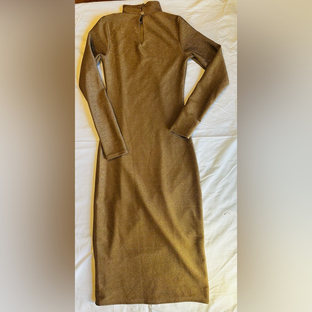 Altar'd State Metallic Gold Dress with Slit - Picture 4 of 6